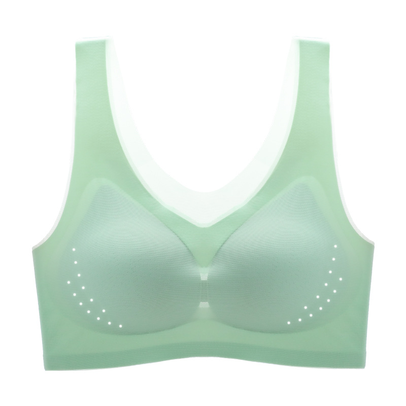 Summer ultra-thin ice silk seamless lingerie, women's thin breathable one-piece beautiful back vest, large bust, slimming sleep bra Item Picture