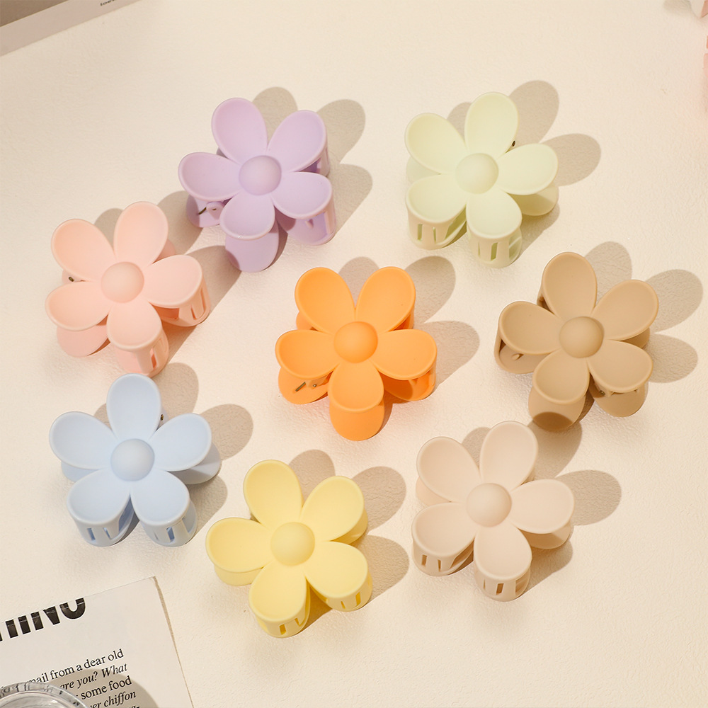 Amazon Hot Hot Net Red Frosted Flower Grab Back Head Color Five-Petal Flower Hair Grab Girl Sweet Cute Hair Clip details Picture