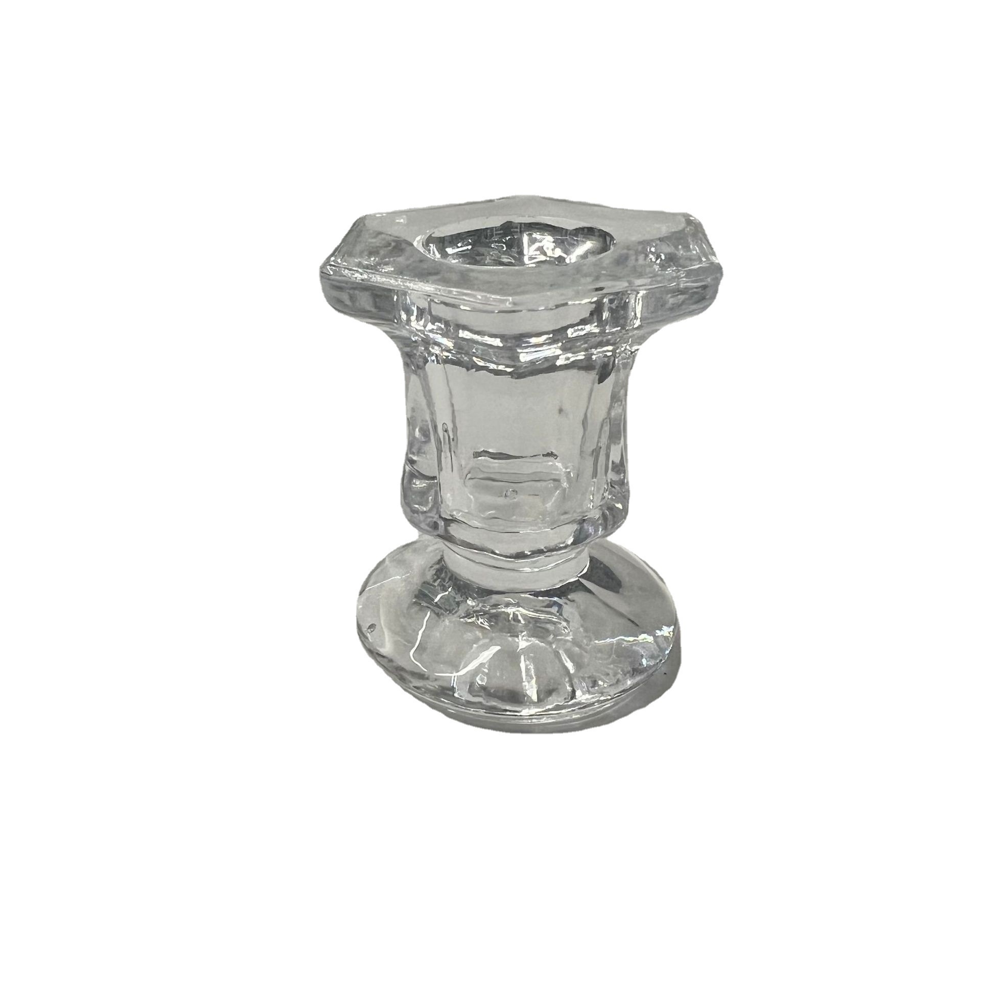 Glass candlesticks, household hexagonal pole wax base, romantic dining table, transparent candlestick, creative home decoration wholesale Item Picture