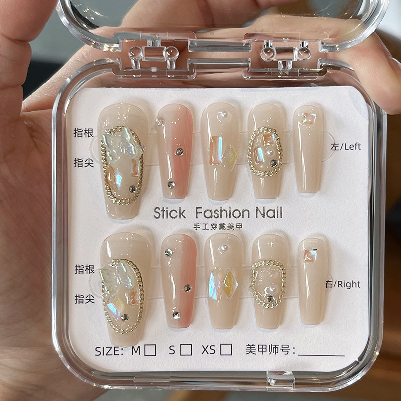 Yuning Light Luxury Glass Moonlight Wear A Hand-Made Aurora Drill Nail Nail Patch In The Long Bride Fake Nails Finished Application Scenario