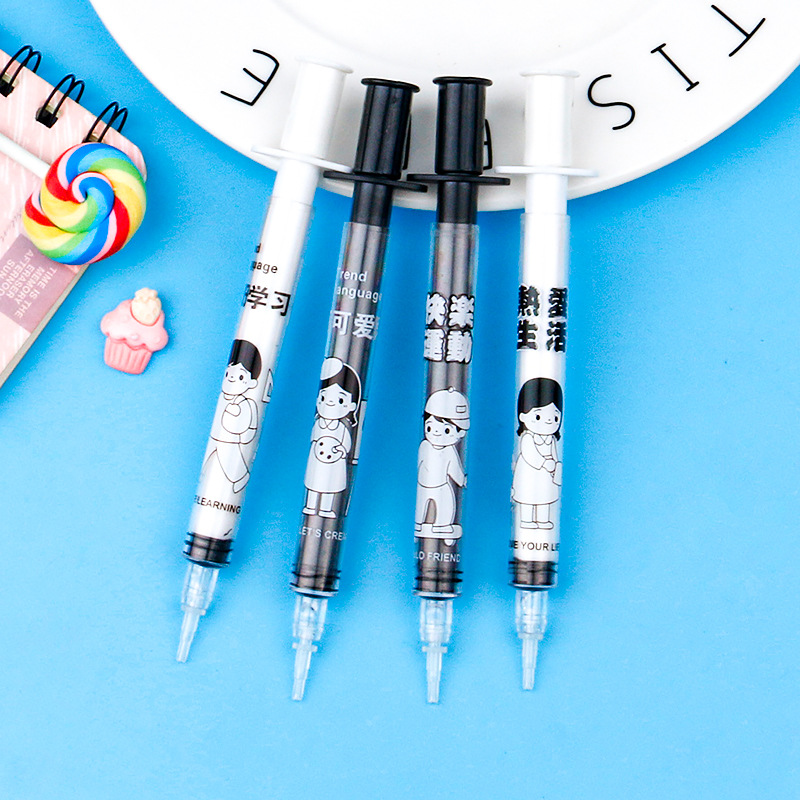 Creative simulation syringe gel pen, black 0.5mm syringe signature pen, cute writing signature pen stationery for students
