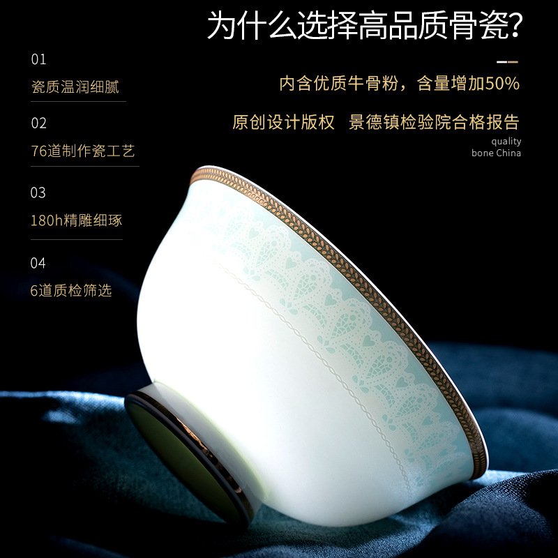 Jingdezhen High-Grade Bone China Tableware Set Northern Europe Bone China Bowl High-Grade Bowl Plate Ceramic Dish Household Full Set Of Light Luxury Application Scenario