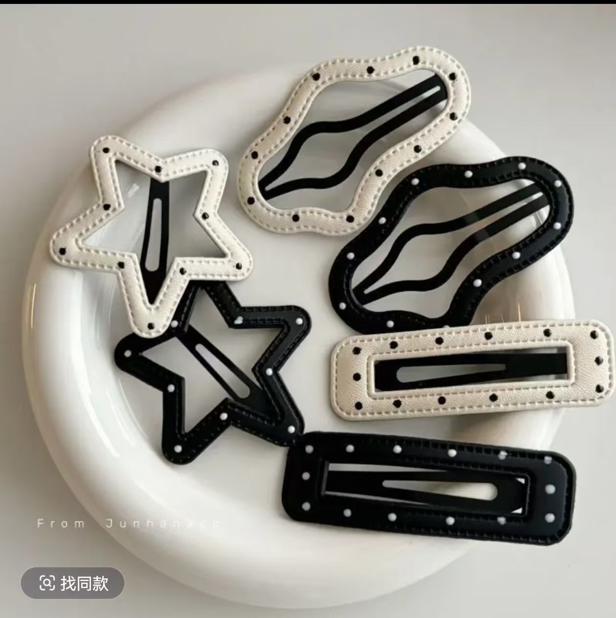 Girl's colorful polka dot silver leather hair clips, star water drop cloud BB clips, student side clips, bangs clips, hair clips Application Scenario