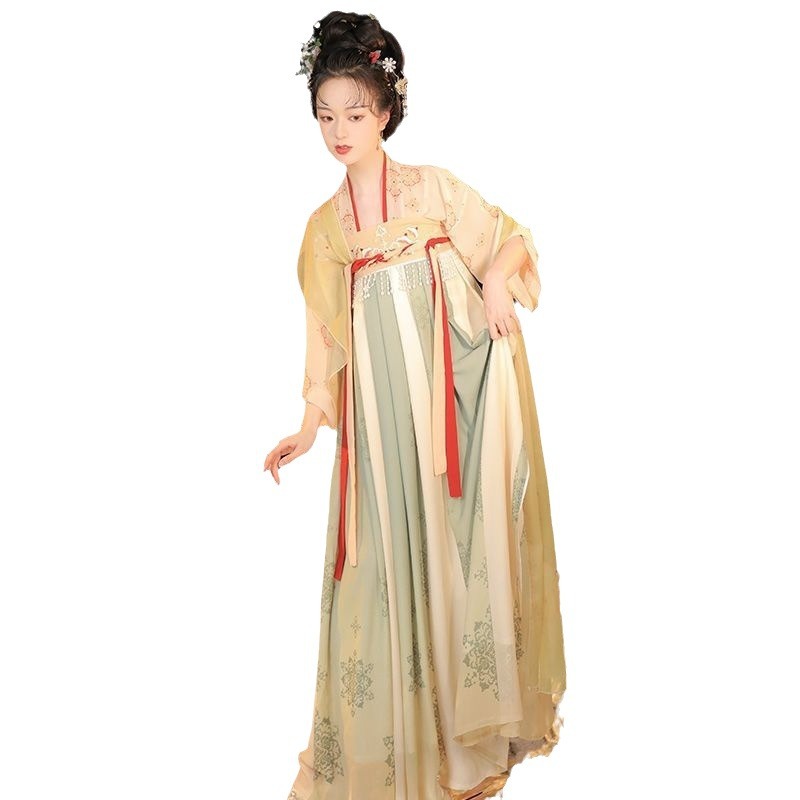 National Trend - Adult Hanfu Women [Dream of Chang 'an] Chest-length Blouse and skirt Ancient Chinese Style Cabbage Spring and Summer Daily Wear Item Picture