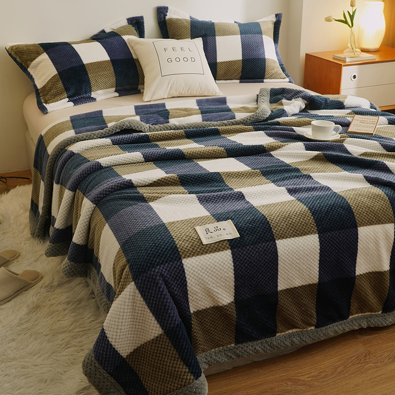 Spring And Autumn New Non-Printed Single-Layer Doudou Fleece Blanket Simple Plaid Jacquard Warm Skin Fleece Blanket Air Conditioning Cover Blanket Specification drawing