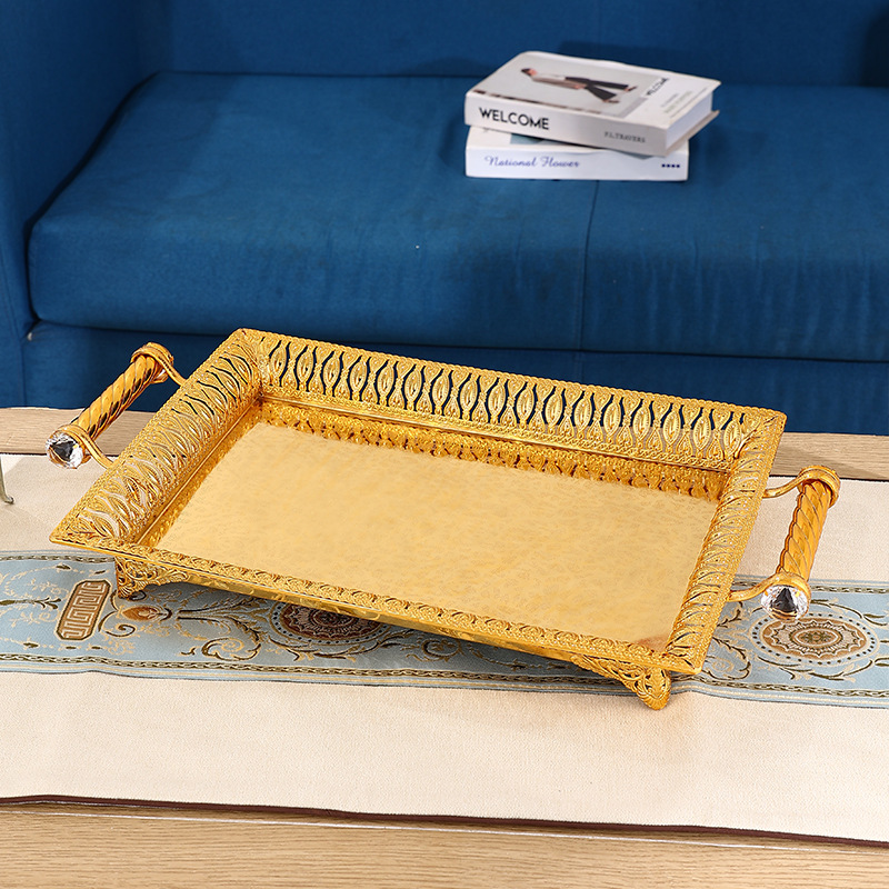 European Fruit Tray Iron Art Tea Table Snack Tray High-End Creative Home Modern Simple Long Strip Handle Dry Fruit Tray Specification drawing