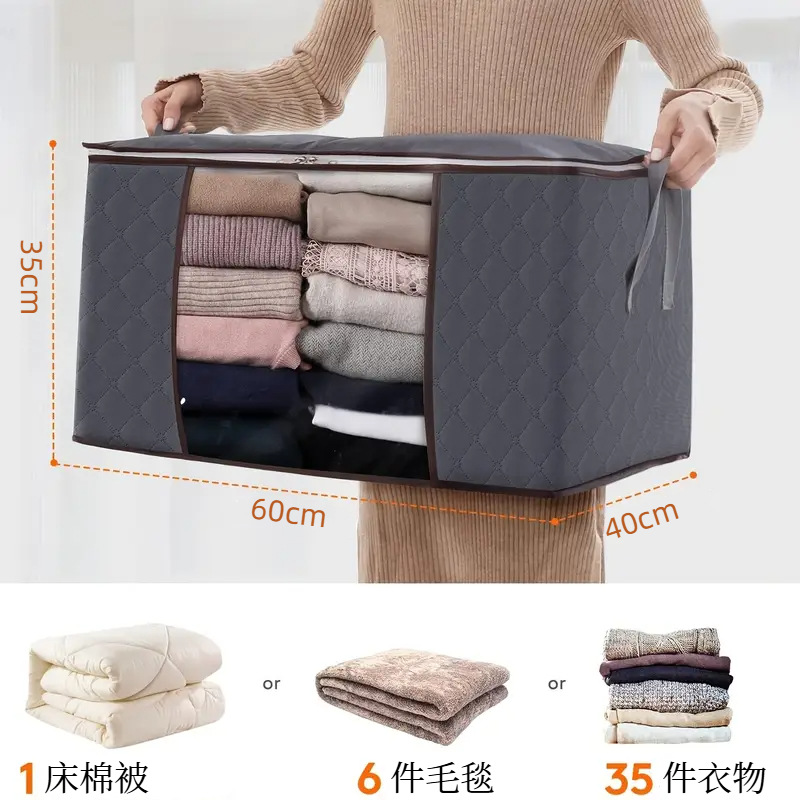 Household non-woven fabric bags for quilts, large-capacity clothing storage bags, flip cover storage boxes, moving packing storage boxes details Picture