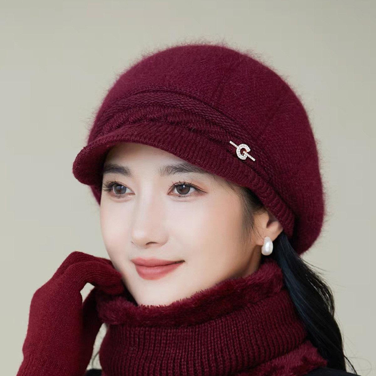 冬季妈妈帽子老太太毛线帽女士加绒兔毛保暖针织帽时尚百搭