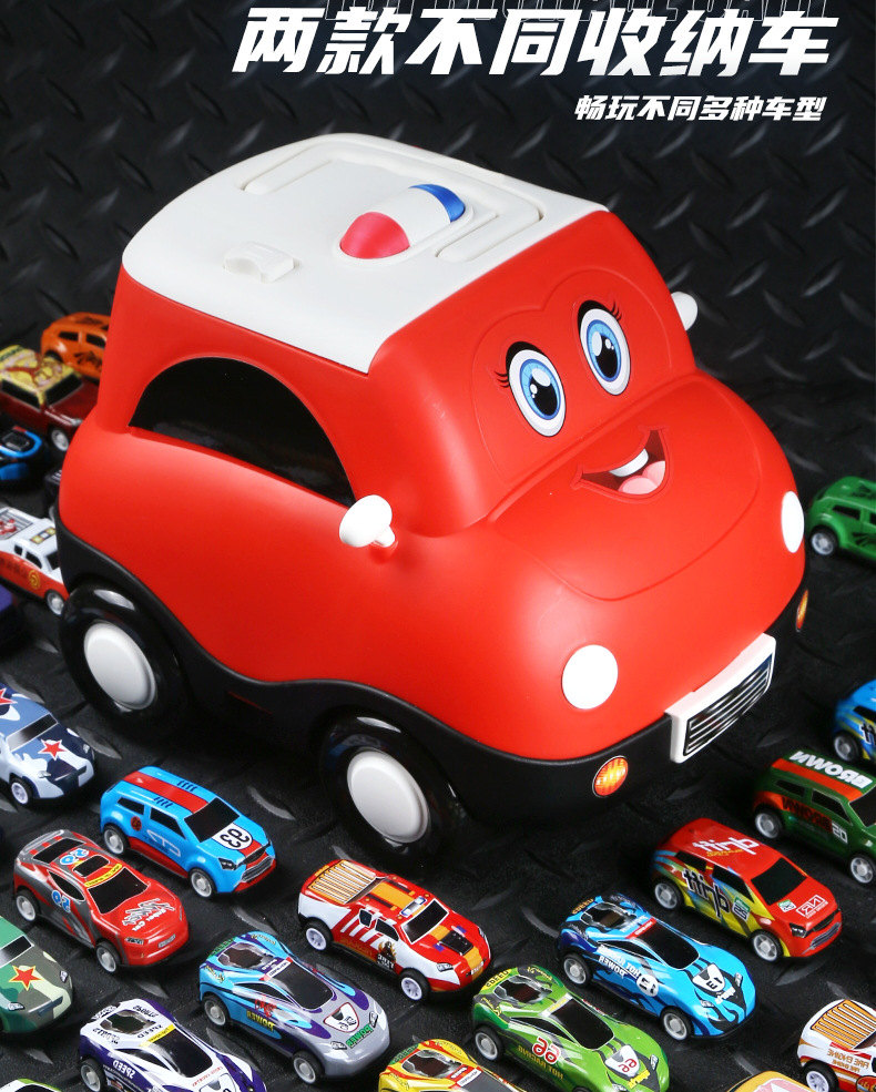 儿童合金小汽车收纳盒装玩具车男孩2一3岁宝宝回力车惯性迷你赛车详情3
