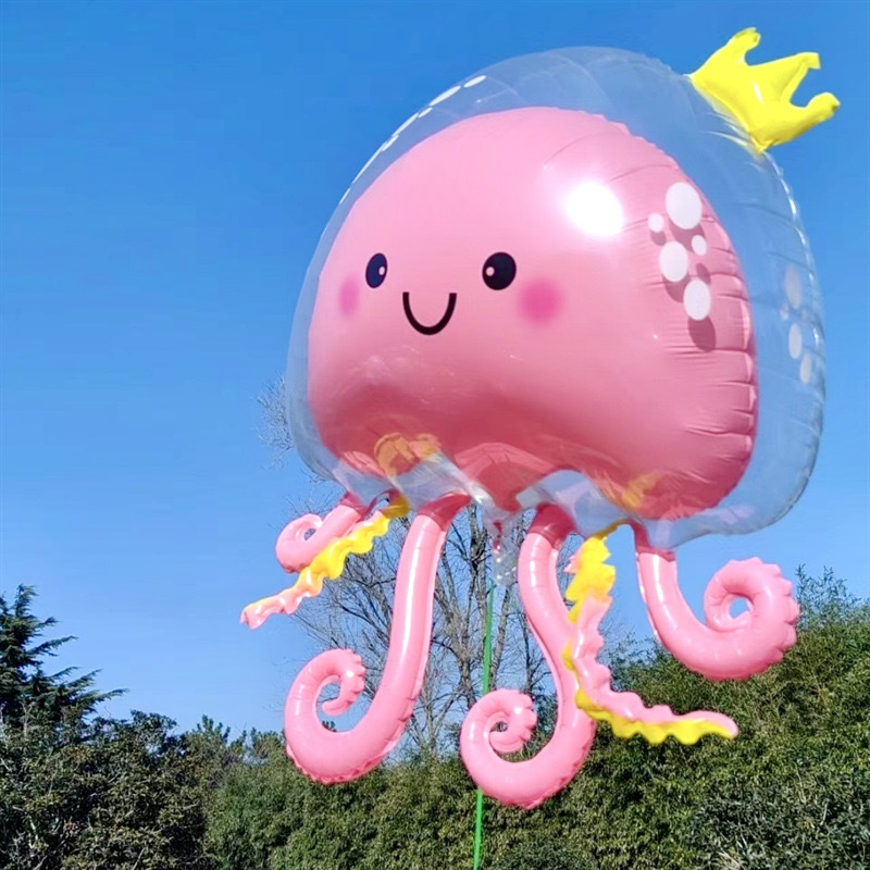 新款双层海底皇冠泡泡水母气球热销款卡通水母飘空气球自封口