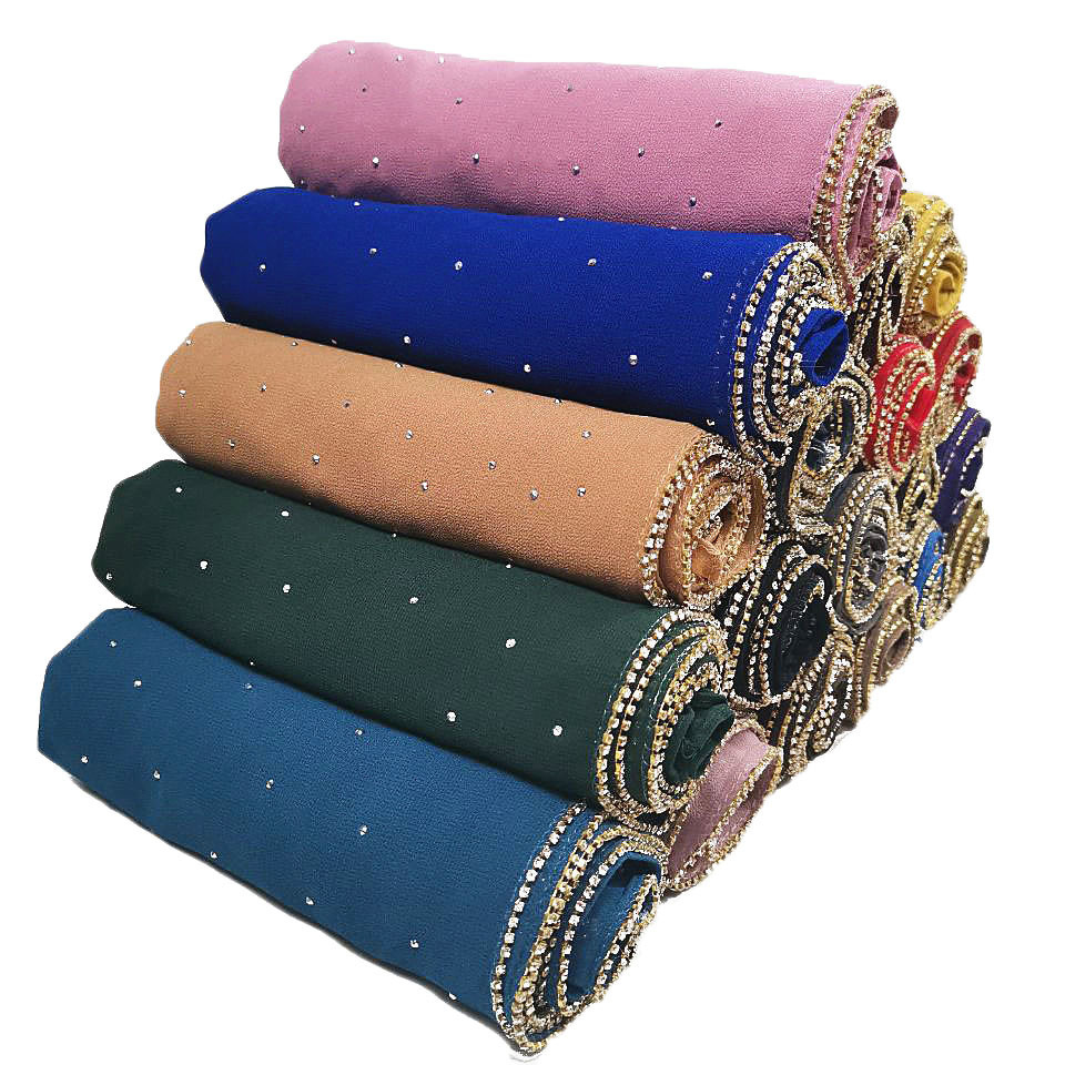 70*180Cm Summer Chiffon Hijab Scarf Beaded Headscarf Pearl details Picture