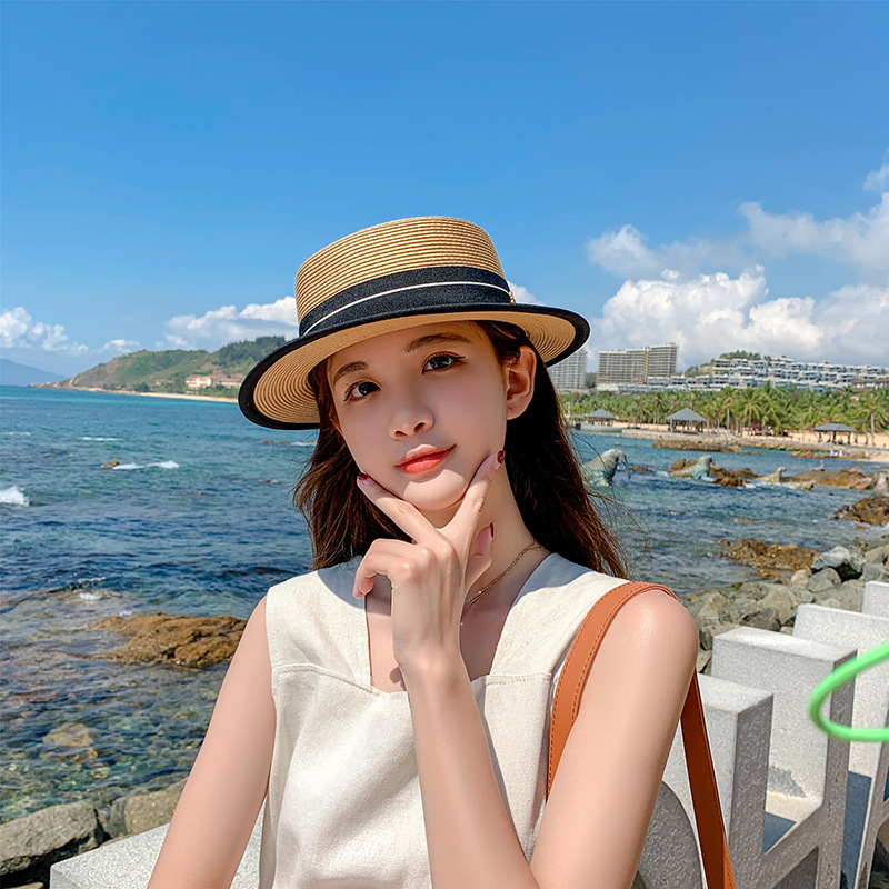 Fashionable New Straw Hat Children's Summer Beach Beach Holiday Straw Hat Sun Hat Sun Visor Flat Hat details Picture