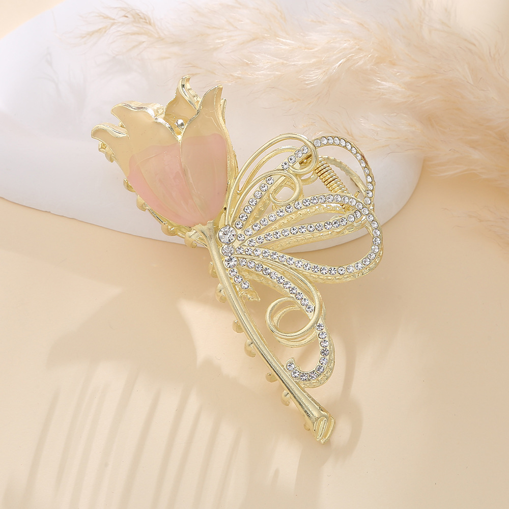 气质满钻金属鲨鱼夹发夹后脑勺盘发抓夹女秋冬玫瑰蝴蝶夹子批发