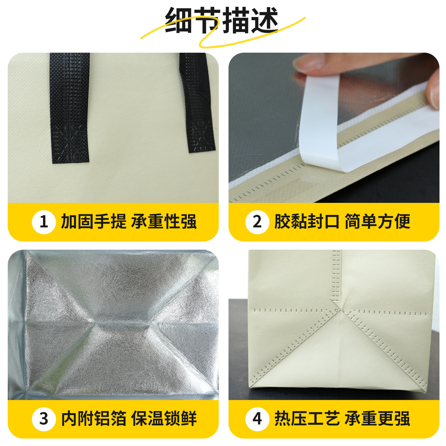 Customized aluminum foil hand-held bags for food delivery, non-woven fabric insulation and cold preservation, takeout packaging bags with logo printing details Picture