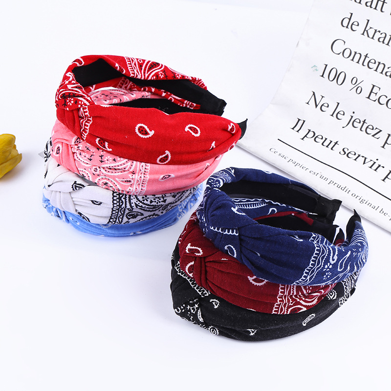 Women's Bohemian-style wide-edge fabric hair band with knotted hairband, Amazon hot cashew hairpin hair accessory