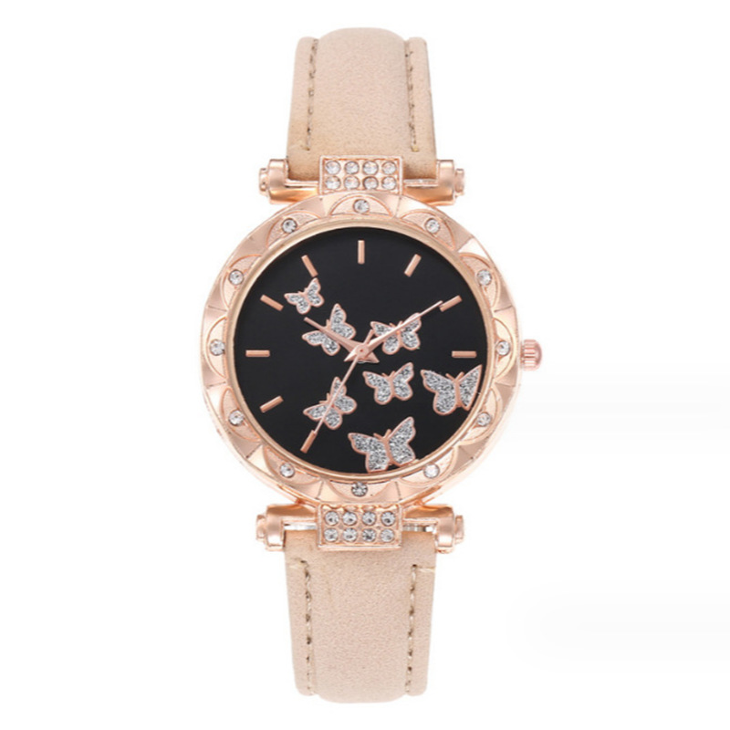 Foreign Trade Europe And The United States Cross-Border Explosive Women's Fashion Watch Bracelet Set Belt Student Women's Watch Butterfly Rhinestone Quartz Watch Item Picture