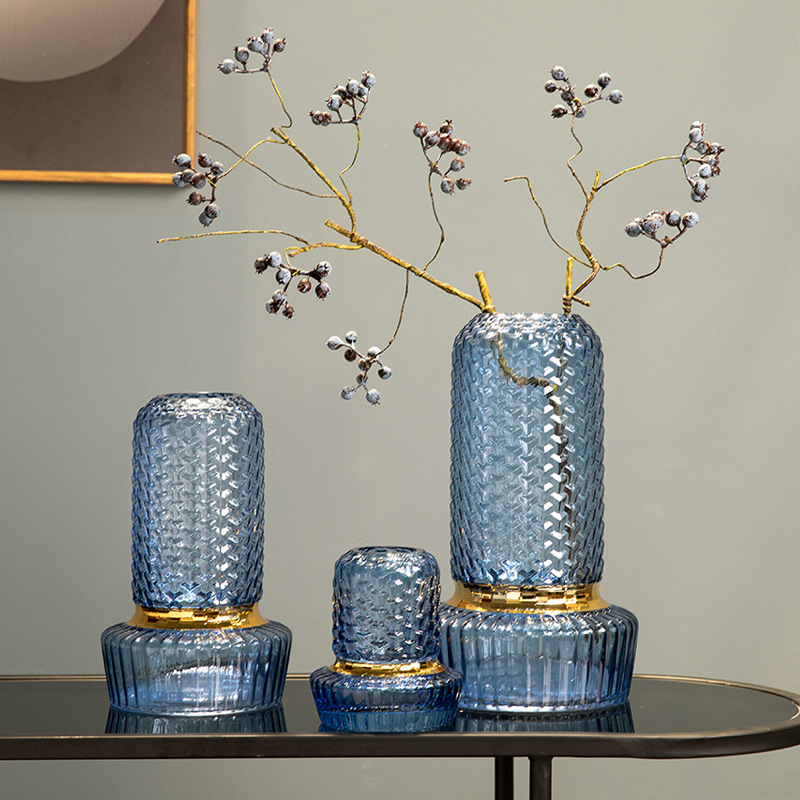 Nordic creative, simple and colorful gilded glass vase, fresh fresh flower display, living room water-grown dried flower arrangement, flower vases Specification image