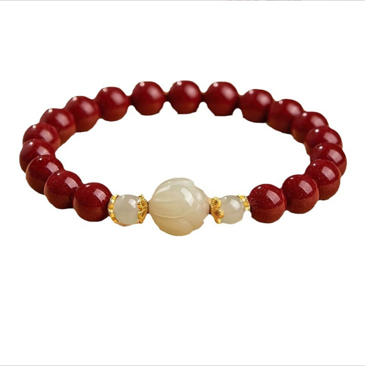 Natural cinnabar bracelet, pure silver bracelet for girls, light luxury, niche and exquisite, Dragon Year Hetian jade bracelet for your girlfriend Item Picture