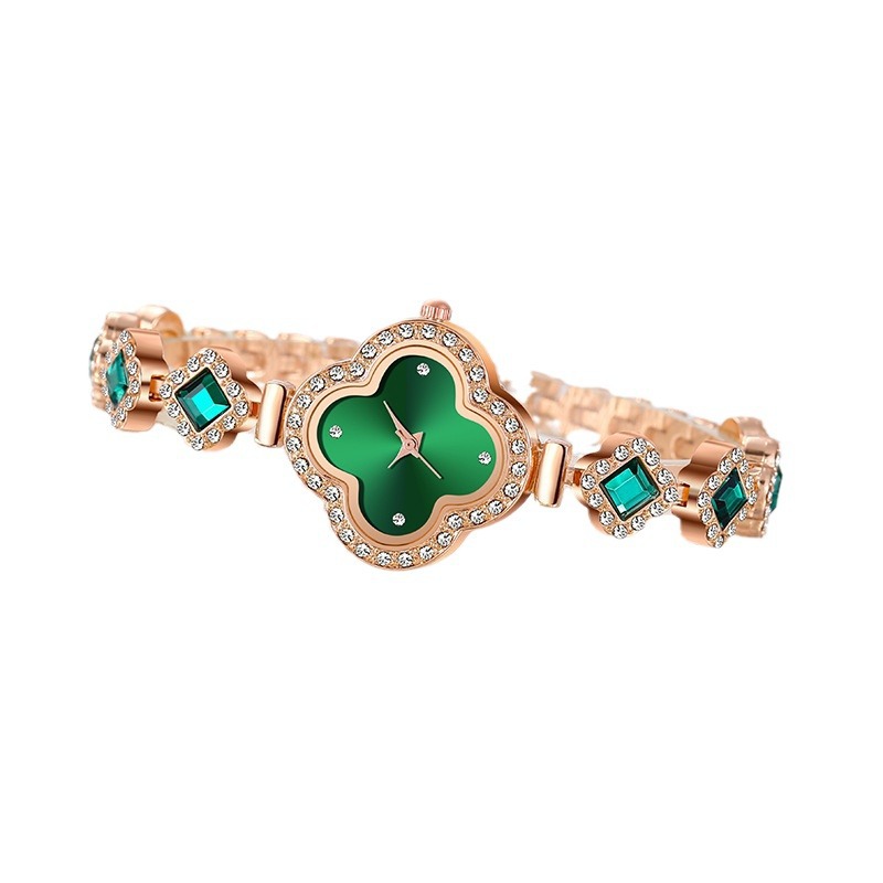Live-streaming alloy four-leaf clover fashion decorative bracelet, quartz watch, gemstone ladies' watch, women's watch manufacturer wholesale Specification image