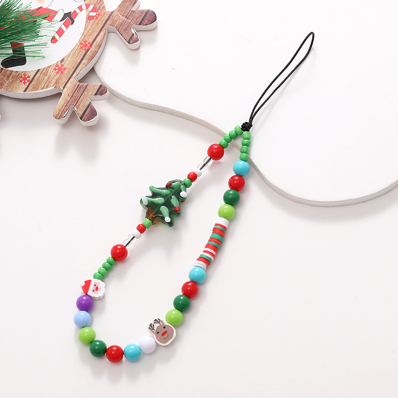 New Christmas Series Mobile Phone Chain Santa Claus Beaded Short Christmas Tree Pendant Wrist Strap Anti-Loss Chain details Picture