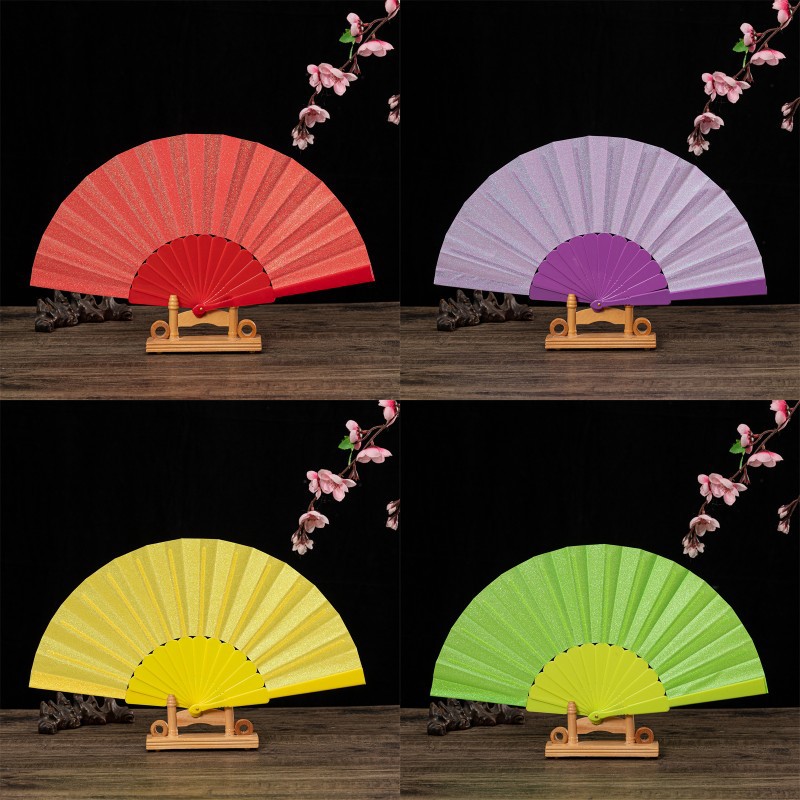 7寸工艺折扇加厚扇骨平板素色葱粉扇舞蹈扇西班牙亚马逊广告扇子