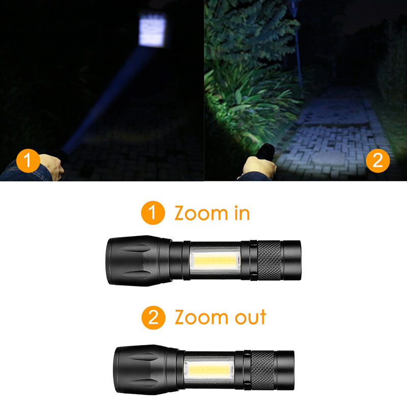 Cross-border exclusive USB charging flashlight, strong light rechargeable, telescopic zoom, aluminum alloy with pen clip Specification image