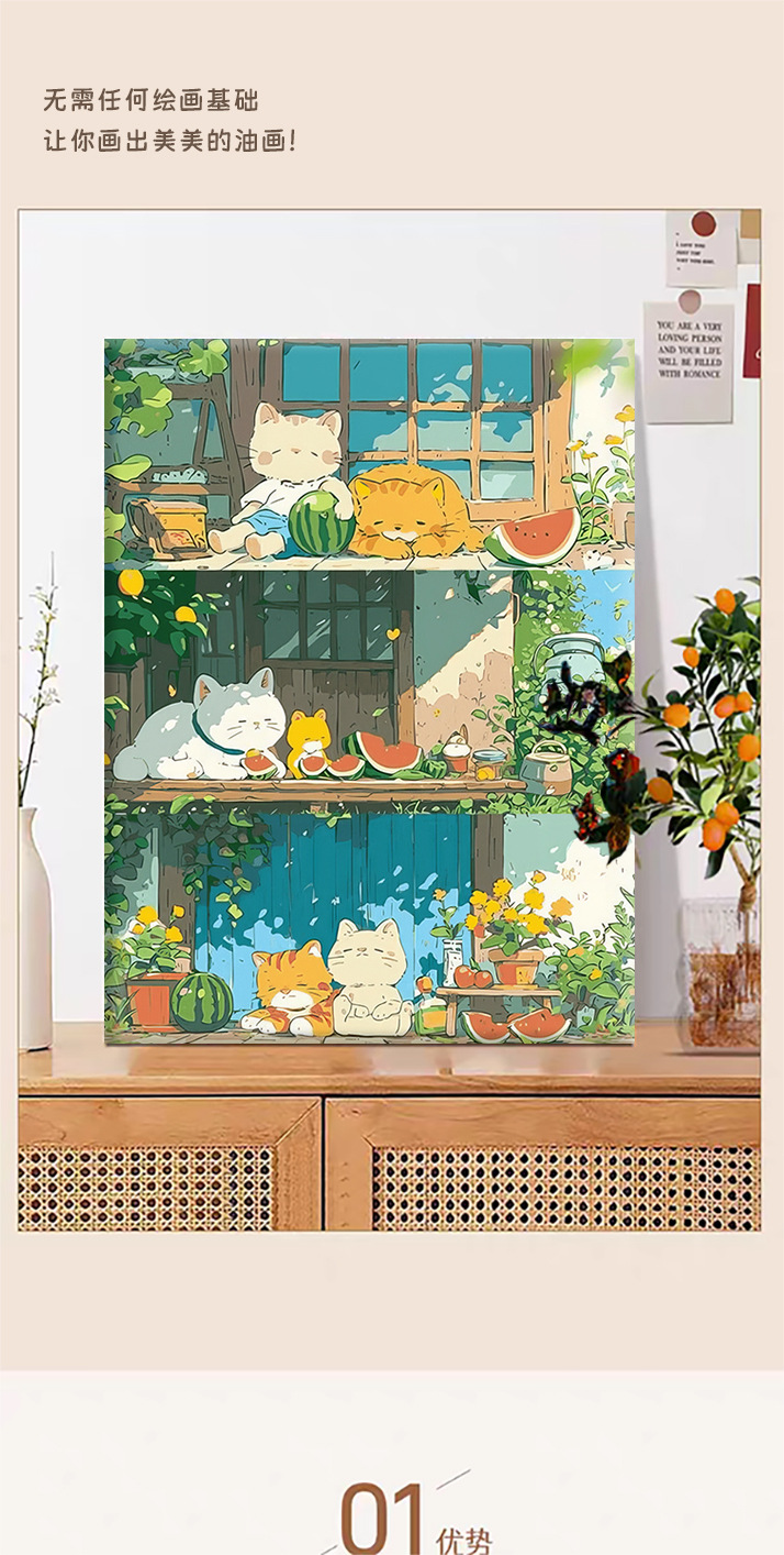 DIY数字油画唯美风景花草蝴蝶天空手工填色丙烯卧室客厅装饰画详情5
