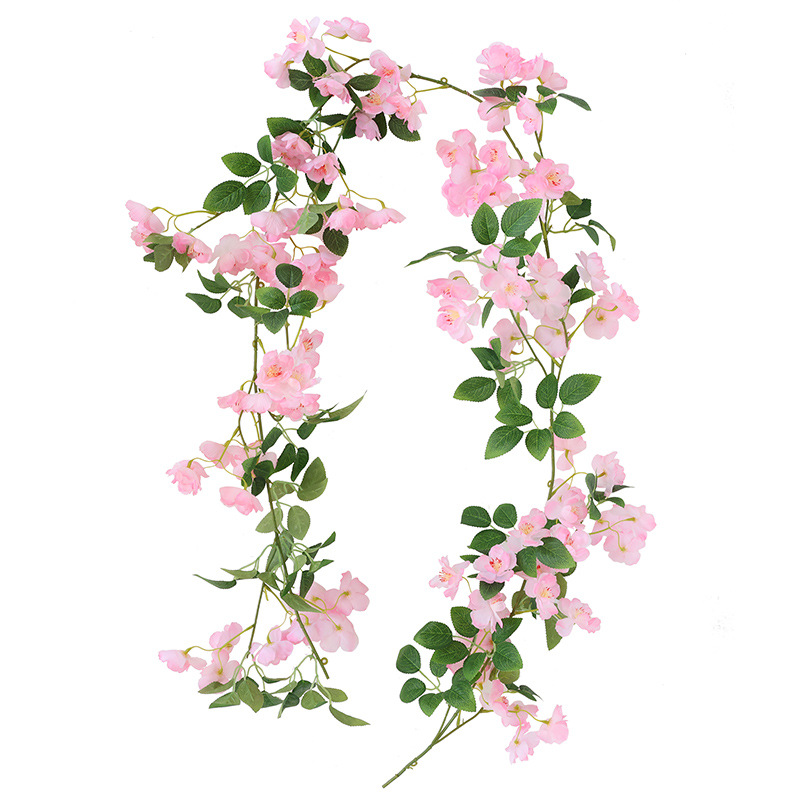 Artificial cherry blossom vine wall hanging, artificial flower vine air conditioning pipes, indoor ceiling, wedding decoration, plastic vine plants Item Picture