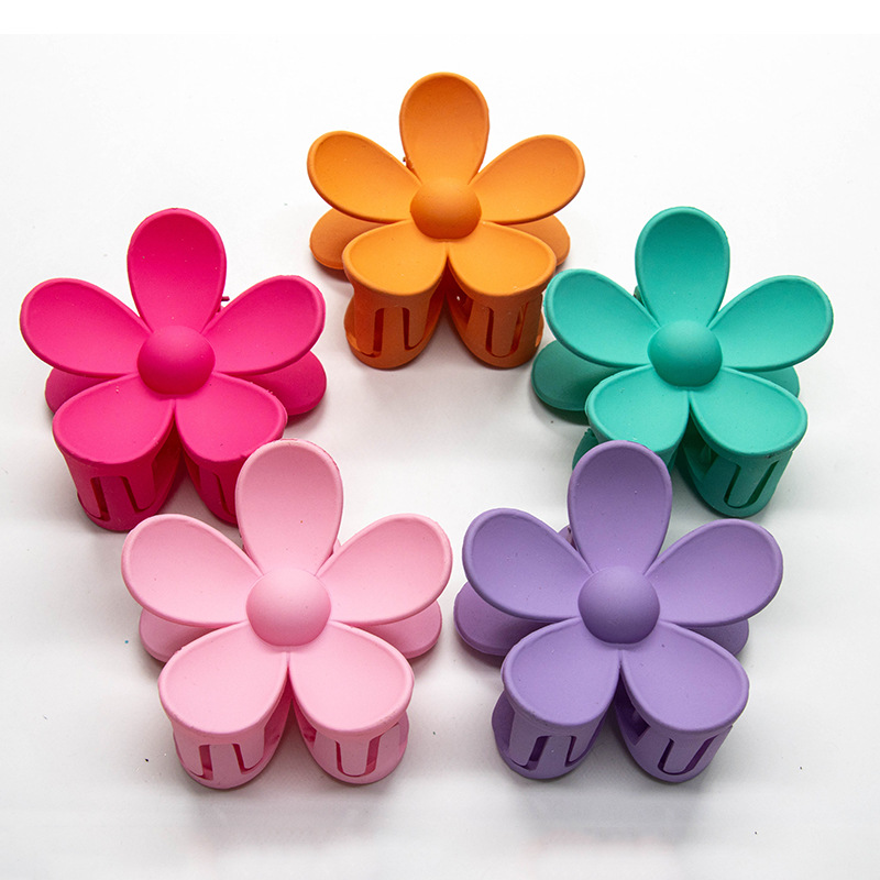 花朵抓夹糖果色批发磨砂塑料夹甜美简约花朵发夹小清新发抓盘发夹