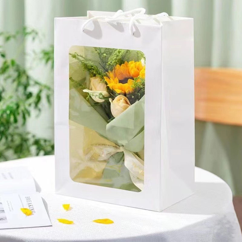 礼品袋花束袋子橱窗包装袋情人节鲜花礼物袋开窗透明手提袋
