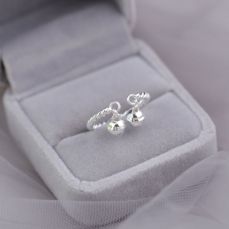 925 Sterling Silver Bell Ring Female 2023 New Trend Step By Step Ring Bell Index Finger Ring Opening Twist Ring Specification drawing