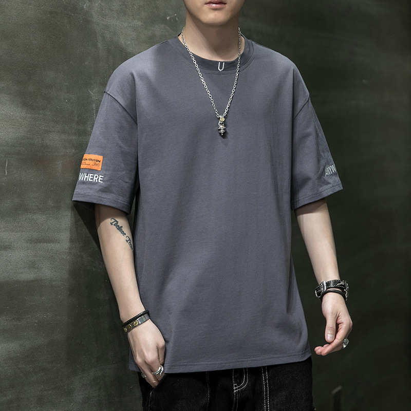 Summer 2024 Short-sleeved T-shirt for men, round-neck casual half-sleeved base layer, trendy top, embroidered pure cotton T-shirt for men Specification image
