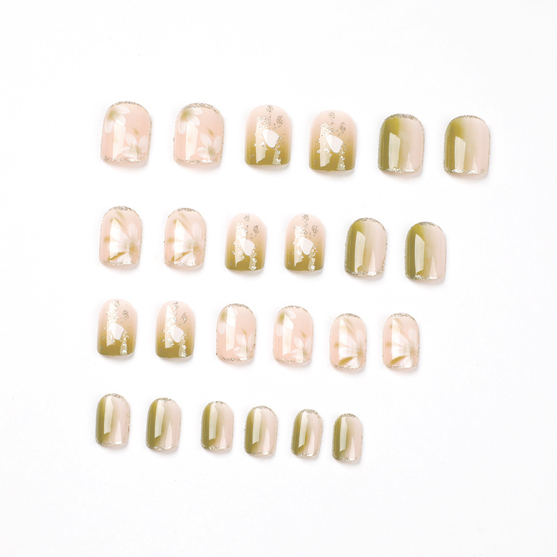 Nail Patch Wear Nail Wholesale Gradual Change Fresh Green Camellia Short Wear Nail Fake Nail Wholesale Specification drawing