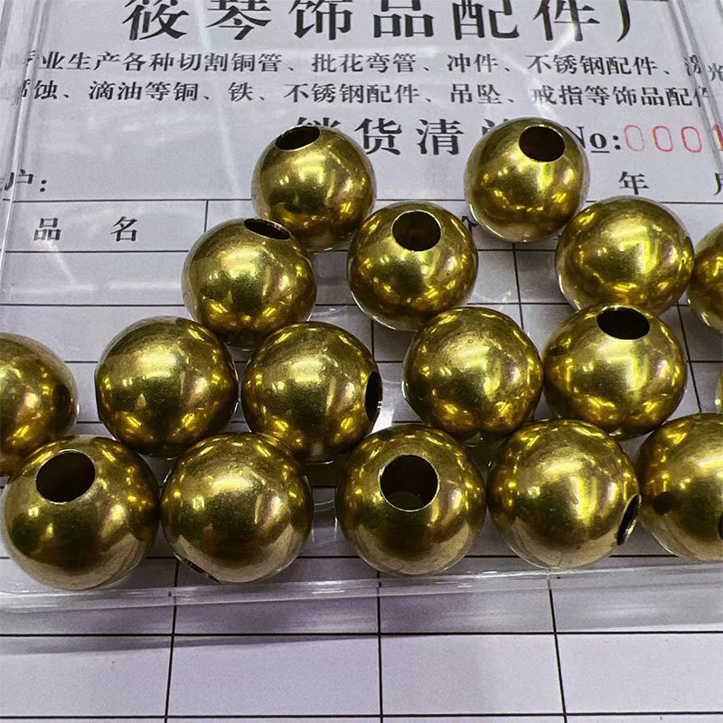 Brass round beads, golden beads, solid hollow smooth copper beads, loose beads, DIY jewelry materials, accessories, spacers, 14*5mm Specification image
