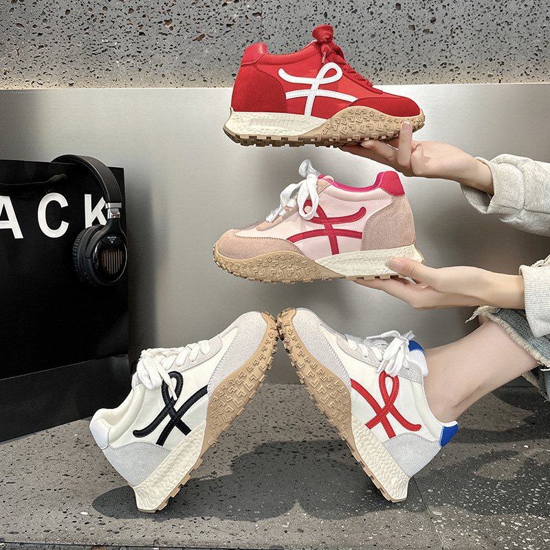 真皮~7CM内增高德训鞋女鞋夏厚底小个子复古休闲运动鞋老爹鞋