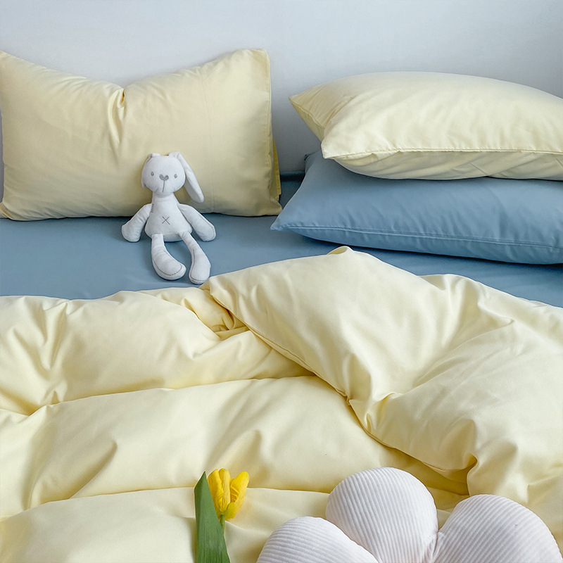 [治愈系]  奶油双拼纯色水洗棉四件套纯棉床单被子床上用品三件套详情图3