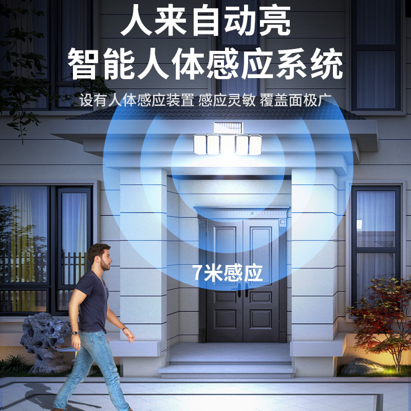 2022 amazon nuevo solar wall lamp cinco cabezas giratorio humano sensor luz al aire libre a prueba de agua patio luz de calle Application Scenario