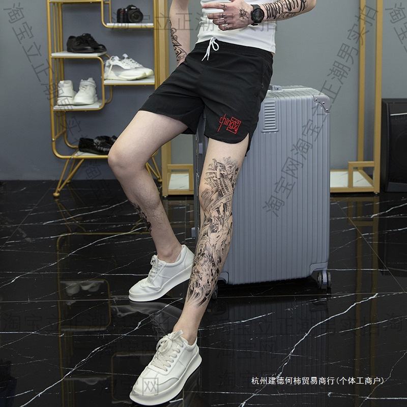 Trendy ice silk quick-drying three-inch pants for men, summer thin sporty outerwear casual shorts, Chinese trend four-inch mid-length pants, beach pants details Picture