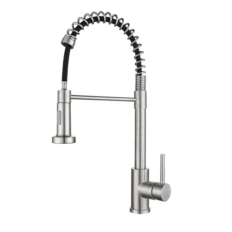 Stainless Steel Large Spring Pull-Out Kitchen Faucet Wire Drawing Sink Washbasin Universal Retractable Faucet Item Picture