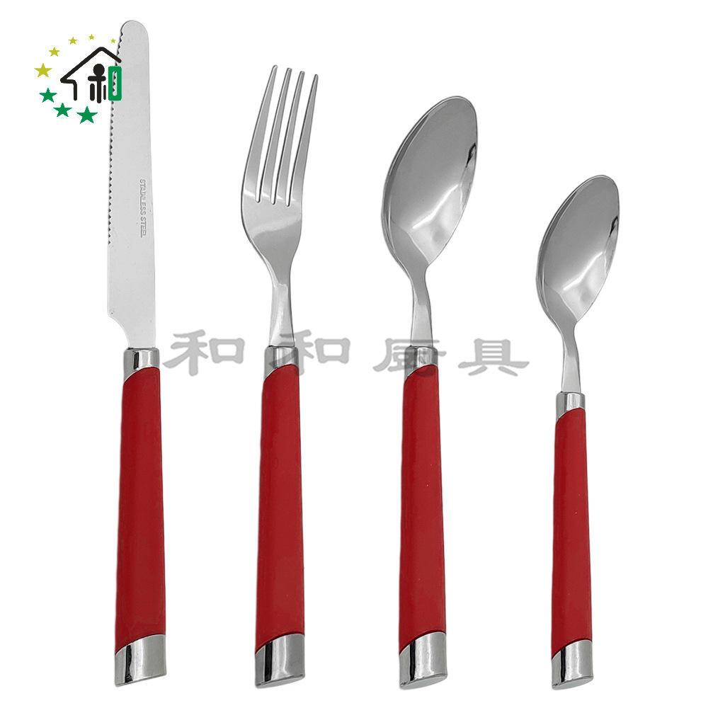 Storage Bucket Plastic Handle Western Steak Cutlery Stainless Steel Knife, Fork And Spoon 24-Piece Cutlery Set Item Picture