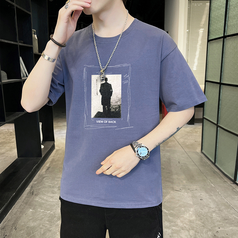 Short-sleeved T-shirt for men, pure cotton summer new style men's half-sleeved T-shirt for men, Korean style trendy summer wear, fashionable upper garment details Picture