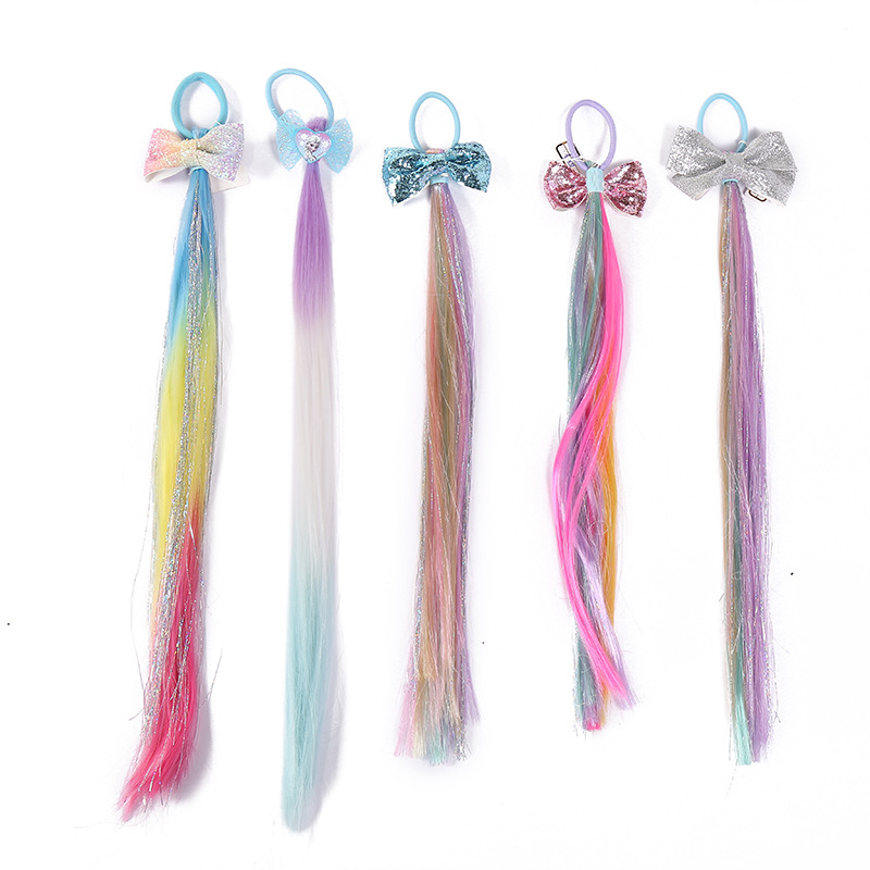 Children's colorful braided hair with braids, girls' gradient color one-angled hair clips, butterfly-tied rope hair bands, gradient hair accessories Item Picture
