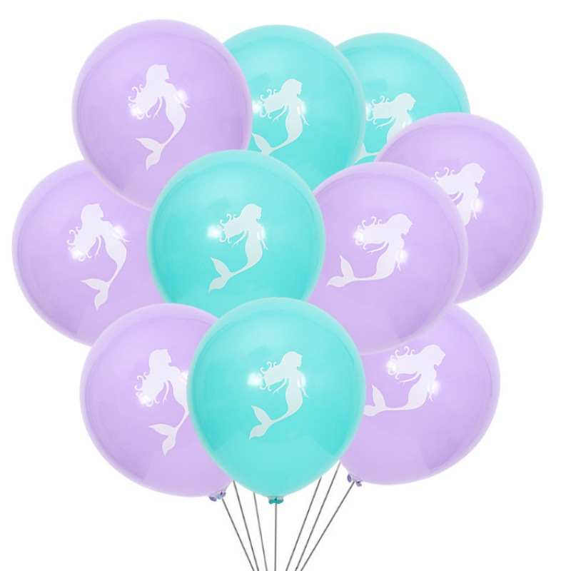 厂家定制跨境派对装饰套装10个装美人鱼乳胶气球10寸2.2克气球图