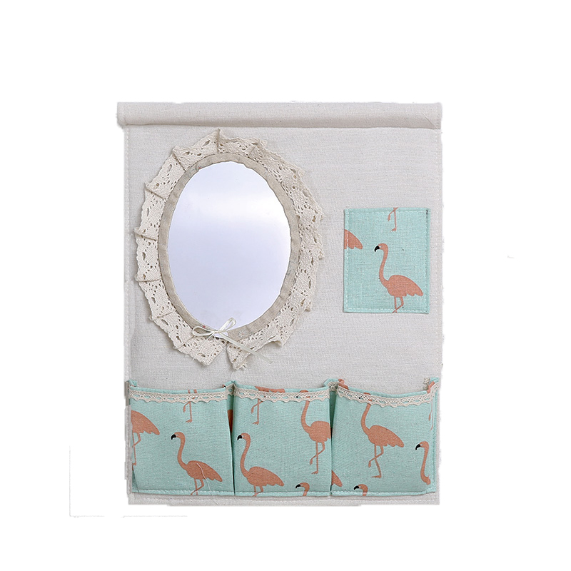 Wholesale 1F311F3 Wall and door rear hanging bag fabric multi-layer storage hanging bag with mirror storage bag hanging dressing Item Picture
