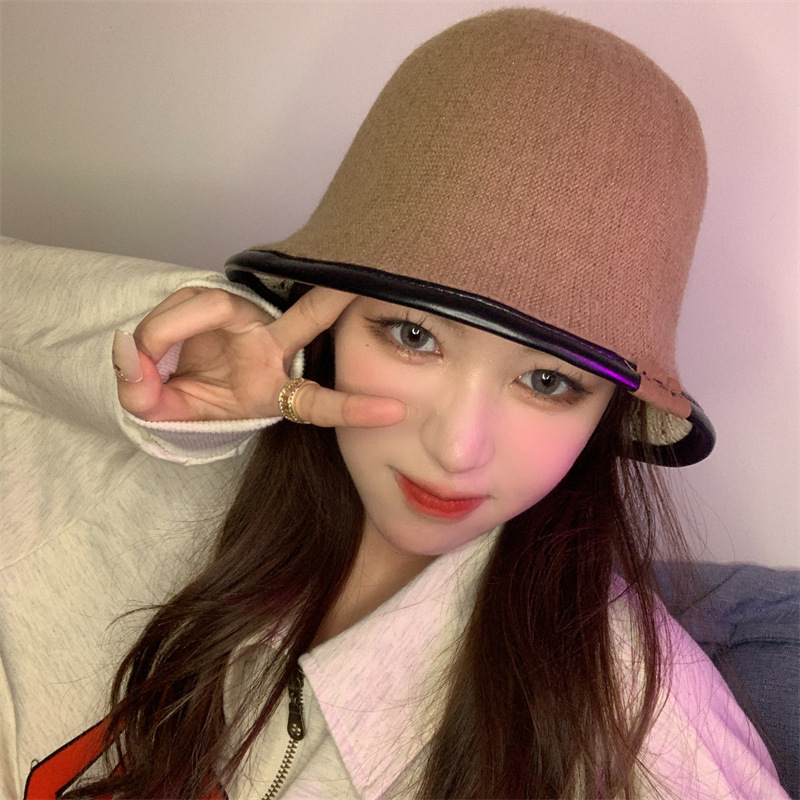 Solid Color Double-Sided Lace Wool Pullover Hat Autumn Winter Japanese Warm Fisherman Hat Knitted Artistic Small Top Hat Specification drawing
