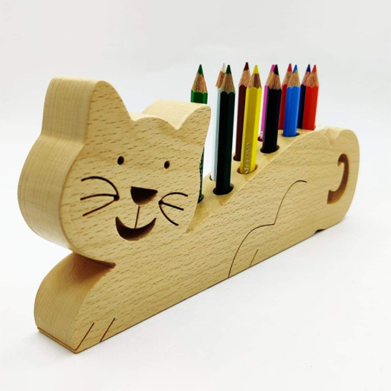 Cross-Border Amazon Wooden Pen Holder Crayon Cat Creative Modeling Desktop Decoration Crayon Holder Home Wooden Crafts Specification drawing