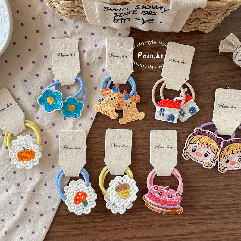 New Korean-style cartoon children's fabric high-elasticity rubber band, cute flower double ponytail matching hair band, sweet hair accessory Application Scenario
