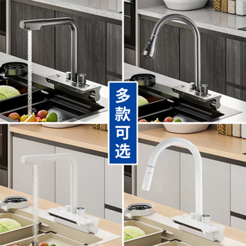 Feiyu Waterfall Faucet Wash Basin Sink Network Red Sink Single Hole Pull Digital Display Kitchen Faucet Brass details Picture
