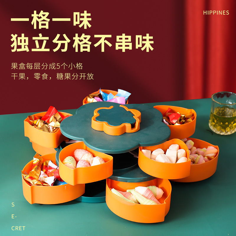 糖果盘家用客厅茶几创意网红过年双层旋转分格瓜子干果零食收纳盒
