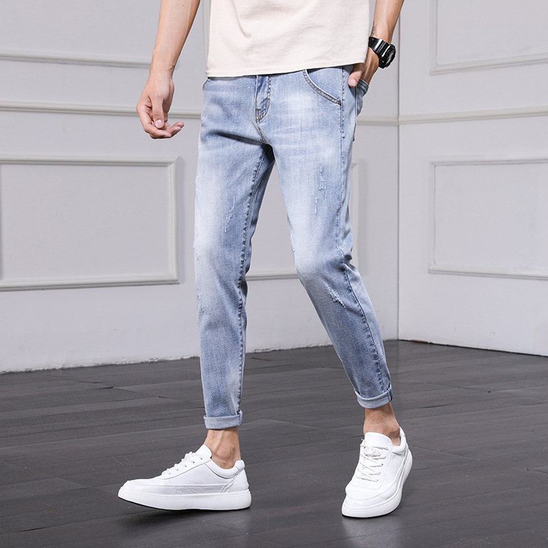 Men's jeans 2021 Spring and Autumn new style Men's slim-fit skinny pants, trendy Korean style 9-inch pants, casual pants Specification image